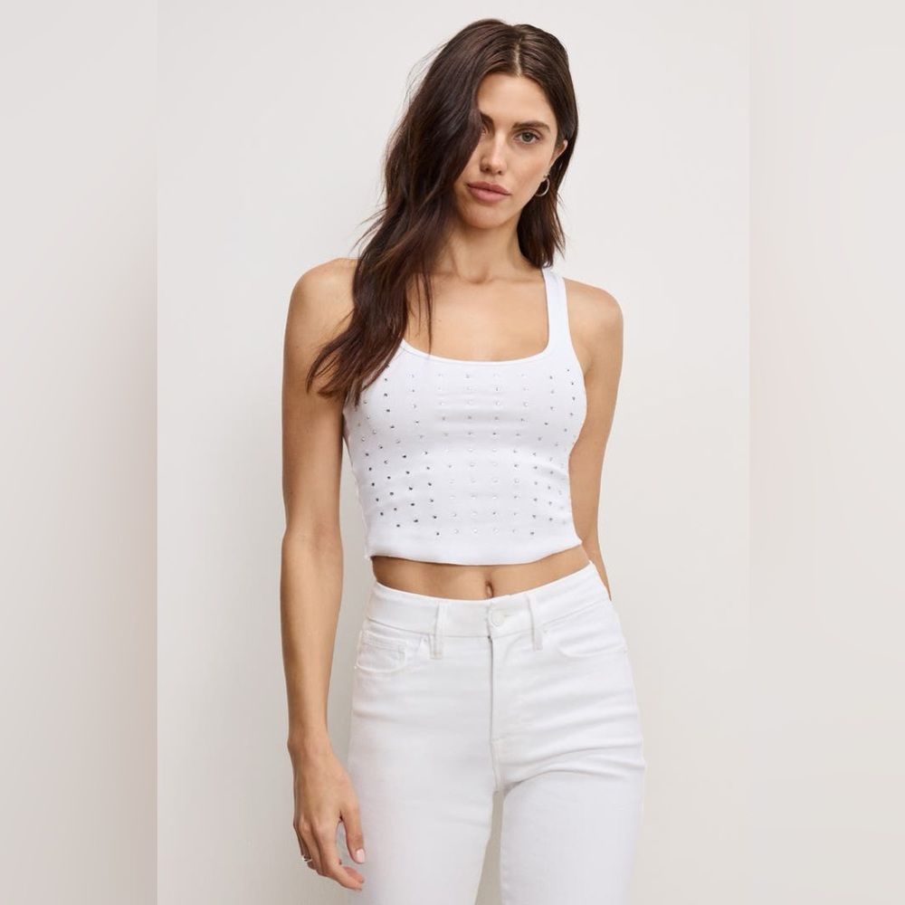NWOT good American White crystal embellished Women's Tank Top